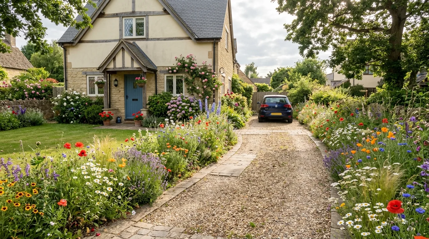 Wildflower Strips Along a Driveway